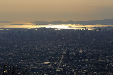 生駒山から大阪市の眺望-夕焼け