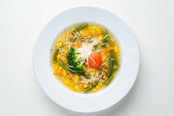 corn soup with vegetables and cheese