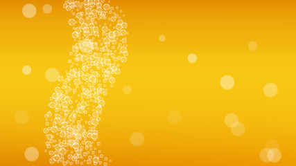 Lager beer. Background with craft splash. Oktoberfest foam. Fresh pint of ale with realistic white bubbles. Cool liquid drink for pab banner layout. Orange mug with lager beer.