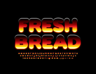 Vector bright logotype Fresh Bread. Flame pattern Font. Original Alphabet Letters, Numbers and Symbols