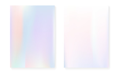 Pearlescent background with holographic gradient. Hologram cover set. 90s, 80s retro style. graphic template for flyer, poster, banner, mobile app. Bright pearlescent background set.
