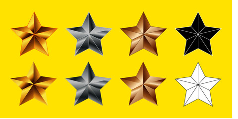 set of stars shape collection, gold, silver, bronze, black and white. easy to modify