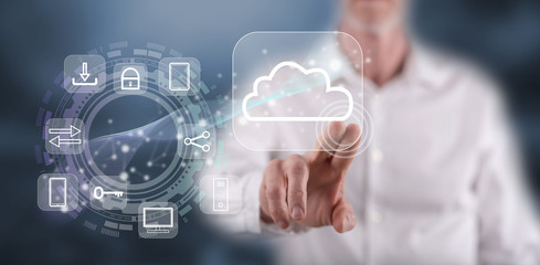 Man touching a cloud computing concept
