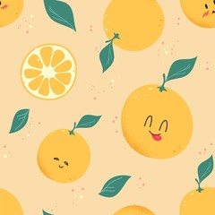 Cute seamless pattern with orange characters. Vector cartoon illustration