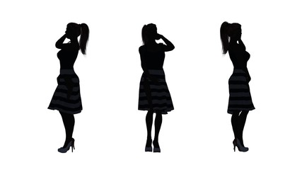 Fototapeta na wymiar people silhouette - woman phones - 3 different views - isolated on white background