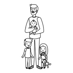 parents couple with kids characters