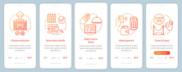 Restaurant onboarding mobile app page screen vector template