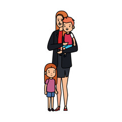 young mother with son and daughter