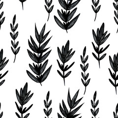  nature pattern with branches of leaves.Black and white