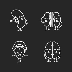 Sad human internal organs characters chalk icons set