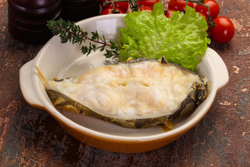 Baked wolffish steak