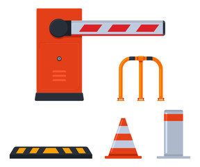 Parking barriers vector cartoon set isolated on a white background.