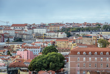 Fototapeta na wymiar Aerial view of Lisbon cityy from Rua Damasceno Monteiro street, Portugal