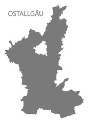 Ostallgaeu grey county map of Bavaria Germany