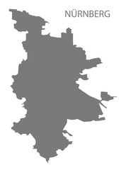 Nuremberg grey county map of Bavaria Germany