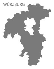Fototapeta na wymiar Wuerzburg grey county map of Bavaria Germany