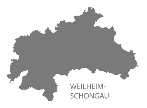 Weilheim-Schongau grey county map of Bavaria Germany