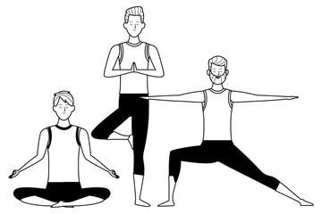 men yoga poses black and white