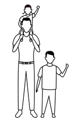 man with children in black and white