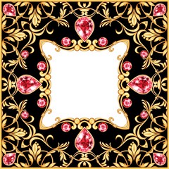 Golden baroque frame. Square compozition with golden elements