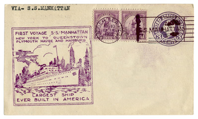 The United states of America  - 10 Aug 1932: US historical envelope: cover with cachet first voyage...