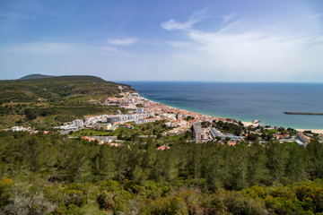 Sesimbra village at low view of the castle