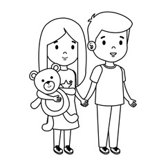 little kids couple with bear teddy characters