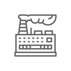 Industrial building factory, power plant line icon.