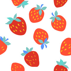 vector strawberry red berries seamless pattern on white childish cute pattern