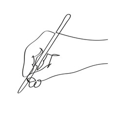 Dłoń trzymająca pióro. Rysunek jedną linią wektor - obrazy, fototapety, plakaty