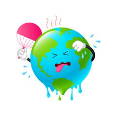 Melting planet earth character. Stop global warming concept. ..Illustration isolated on white background.