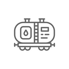 Oil tank, petroleum wagon with fuel, railroad transportation line icon.