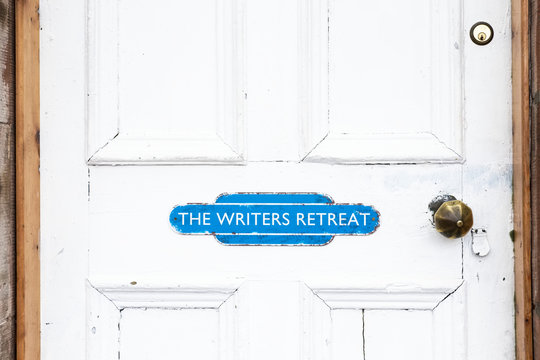 Writers Retreat Door Sign At Entrance To Quiet Peace Room For Mindfulness And Thinking Writing Zone