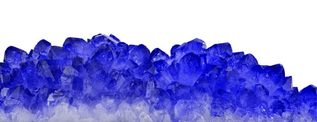 bright blue sapphires crystals strip isolated on white