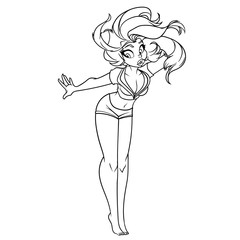 Awesome outline of a cartoon woman in pin up style posing