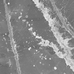 Silver, gray wet abstract paint leaks and splashes texture on white watercolor paper background. Natural organic shapes and design.