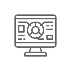 Graph diagram in computer browser, programming, seo line icon.