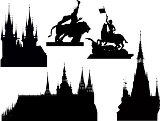 Naklejka premium castles and statues silhouettes collection isolated on white