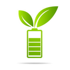 Green leaves  sprouting on battery. Energy based on ecology sveing concept