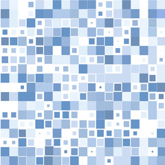 Mosaic of blue squares on a white background. 