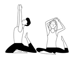couple yoga poses black and white