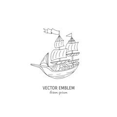 Vector line art Ship isolated on white background