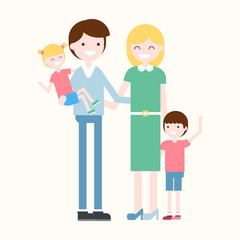 Set of People. Family portrait,dad mom son daughter together, cartoon character flat design vector on white background.