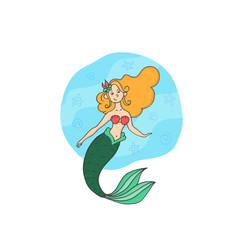 Mermaid in cartoon style isolated on white background