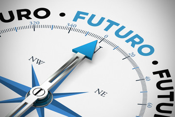 Kompass zeigt in Richtung Futuro / Zukunft