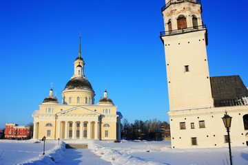 The Church and the leaning tower in the city of Nevyansk