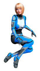 3D Rendering Female Robot on White