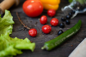 Vegetable Still life. The process of cooking vegetable salad.