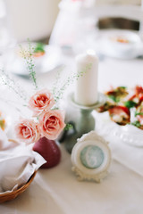 Obraz na płótnie Canvas Wedding decorations for table in rustic style. Wedding background 
