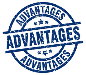 advantages blue round grunge stamp